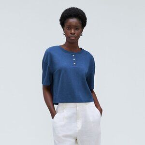 Everlane The Vintage Henley Hemp Tee Blue Base - Size S